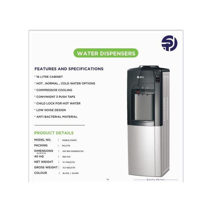 SPJ Water Dispenser With Cabinet (storage Compartment) - Silver & Black