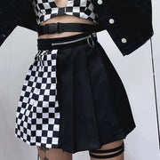Pleated lattice stitching skirt women
