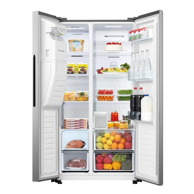 Hisense 700L Side By Side Refrigerator PO-700WC, Total No Frost, Water Dispenser, Ice Maker, Ice Cube Dispenser – Silver