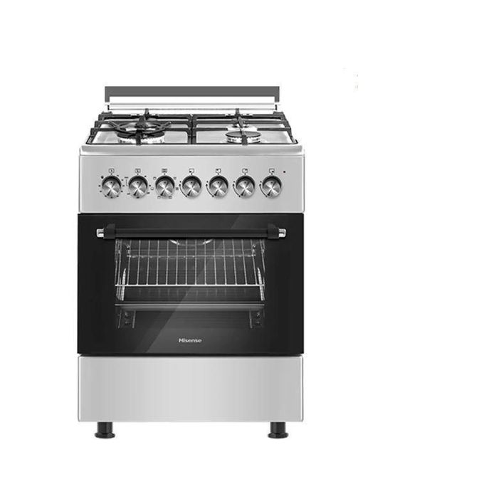 Hisense 60x60cm 4 Gas Burners, Full Gas Cooker with Gas Oven, Grill & Rotisserie – Silver