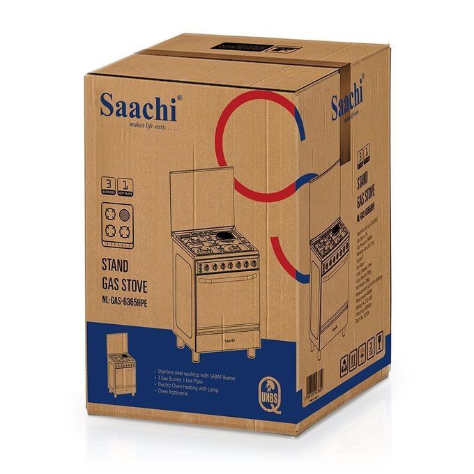 Saachi 60X60cm 3 Gas 1 Electric Stainless Steel Cooker with Gas Oven - Silver & Black