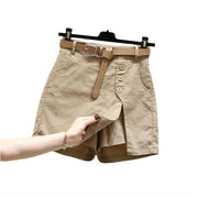 Summer New Button High Waist With Belt Cotton Shorts For Women