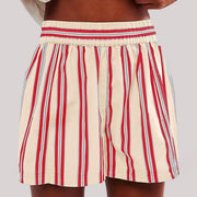 Y2K Stripe Print Shorts Summer Fashion Elastic Beach Pants With Pockets Womens Clothing