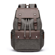 Casual Canvas Backpack Men's Business Laptop Bag With Buckle Drawstring Design