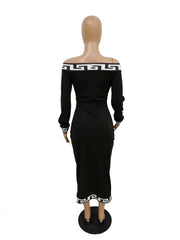 Fashion Casual Plain Stitching Printed One-shoulder Dress
