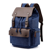 Casual Canvas Backpack Men's Business Laptop Bag With Buckle Drawstring Design