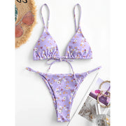 Summer Flowers Print Bikini Sexy Beach Swimming Suit Fashion Push Up Swimsuit Womens Clothing