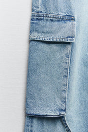 Women's Fashion Loose Strap Accessories Mid Waist Cargo Jeans