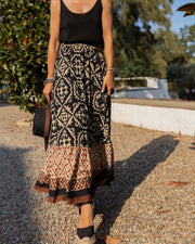 European American Summer Printed Loose Stitching Large Swing Skirt