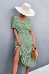 Spring And Summer Classic Product Cross V-neck Lace-up Striped Dress