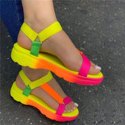 Rainbow color velcro flat sandals for women