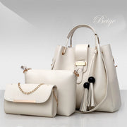 Women 3Pcs Or Set Handbags PU Leather Shoulder Bags Casual Tote Bag Tassel Metal Handle Designer Composite Bags