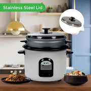 SPJ 1.8 Liter Electric Rice Cooker With Steamer, Stainless Steel Lid, Non-Stick Aluminium Inner Pot, Automatic Keep Warm Function- White