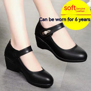 Soft Bottom Leather Shoes Non-slip Wedge Middle-aged And Elderly Pumps
