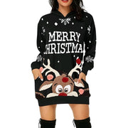 Christmas printed mid-length pocket hooded long-sleeved sweater