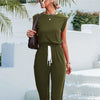 Solid Color Sleeveless Style Casual Jumpsuit