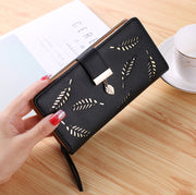 Women Purse Female Long Wallet Gold Hollow Leaves Pouch Handbag For Women Purse Card Holder Portefeuille Femme