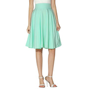 New Arrival Fashion Women Solid Flared Retro Casual Knee Length Pleated Midi Office Work Skirt