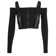 School bag buckle streamer word shoulder umbilical short long-sleeved T-shirt female