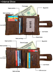 Anti-theft brush RFID first layer cowhide wallet