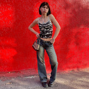 Retro Black Y2K Personalized Print Vest Sling Summer Slim Top