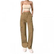 Slim-fit High Waist Elastic Waist Multi-pocket Women's Overalls