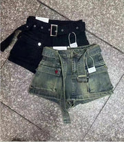 High Waist A- Line Denim Shorts Women