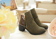 Rough leather low boots high heel women's boots side zip large size women's shoes