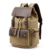 Casual Canvas Backpack Men's Business Laptop Bag With Buckle Drawstring Design