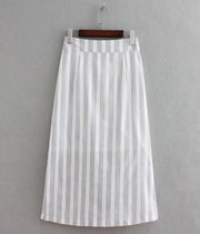 Vadim women elegant striped midi skirt buttons side split A line ladies casual streetwear sweet mid calf skirts BA018