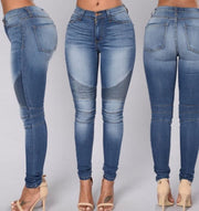 Women's stretch Slim folds stitching feet jeans pencil pants