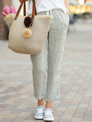 Drawstring elastic waist cotton and linen pants