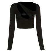 Women's Long-Sleeved Short Cropped Navel Fashion All-Match Slim T-Shirt