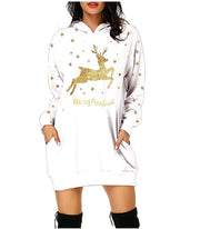 Christmas printed mid-length pocket hooded long-sleeved sweater
