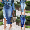 Plus Size Women's Fashion High Waist Ripped Denim Skirt