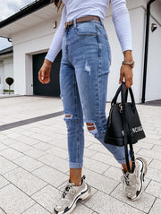 Winter New Style Hot-Selling Ladies Jeans Ripped Holes Are Thinner Ladies Jeans Trousers
