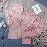 Satin Pink Simple Pajamas Suit Women Night Gown Pajamas Simulation Silk Home Service