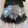 Gold glittered sequined wide-leg shorts