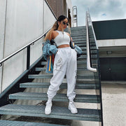 High Waist All-Match Print Loose Sports Leg Straight Trousers And Trousers