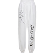 High Waist All-Match Print Loose Sports Leg Straight Trousers And Trousers