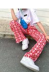 Heart Shaped Print High Rise Wide Leg Trousers