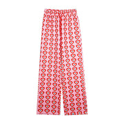 Heart Shaped Print High Rise Wide Leg Trousers