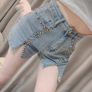 Summer Dress Celebrity Heavy Industry Nail Bead Inlaid Diamond Slim Split Stretch Jeans Women''s Shorts