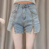 Summer Dress Celebrity Heavy Industry Nail Bead Inlaid Diamond Slim Split Stretch Jeans Women''s Shorts