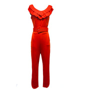 Summer Foreign Trade Women's Jumpsuit With Belt Layered Frilly Skirt Leg High Waist Slim Cropped Trousers