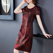 Middle-aged And Elderly Ice Silk Print Dress Fashion Casual