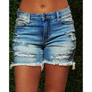 Ripped Fringed High Stretch Denim Shorts Women