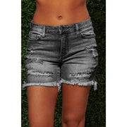 Ripped Fringed High Stretch Denim Shorts Women