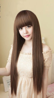 Wig Female Long Straight Hair Long Hair With Bangs And Pear Flower Head