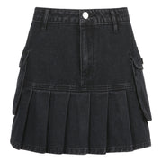 Denim Pleated Skirt High Waist Skirt